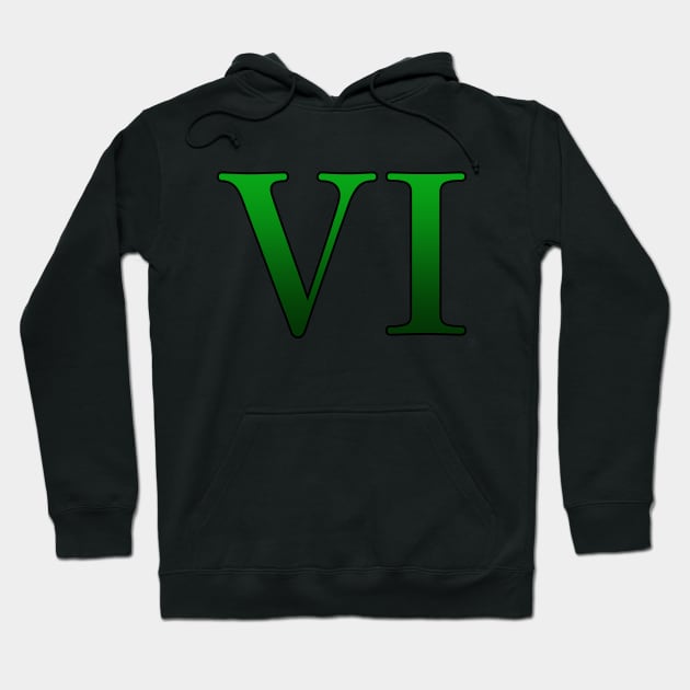 Green Roman Numeral 6 VI Hoodie by Numerica